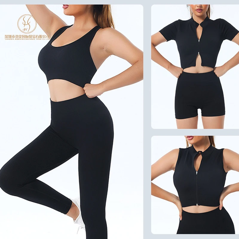 New Arrival Fitness Clothing Leggings Gym Fitness Sets Activewear 6 Piece Set Workout Women Ribbed Seamless Yoga Sets For Women