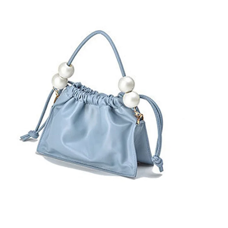 Ladies Portable Small Square Bag Pearl Suitable for Leisure Life Hand Drawstring Soft PU Leather Polyester Customized Summer Bag