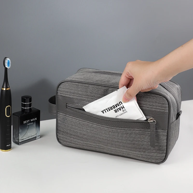 Ciffnoo NO.8606 Custom grey Featured fabrics OEM Large Capacity space organize toiletries men wash bag