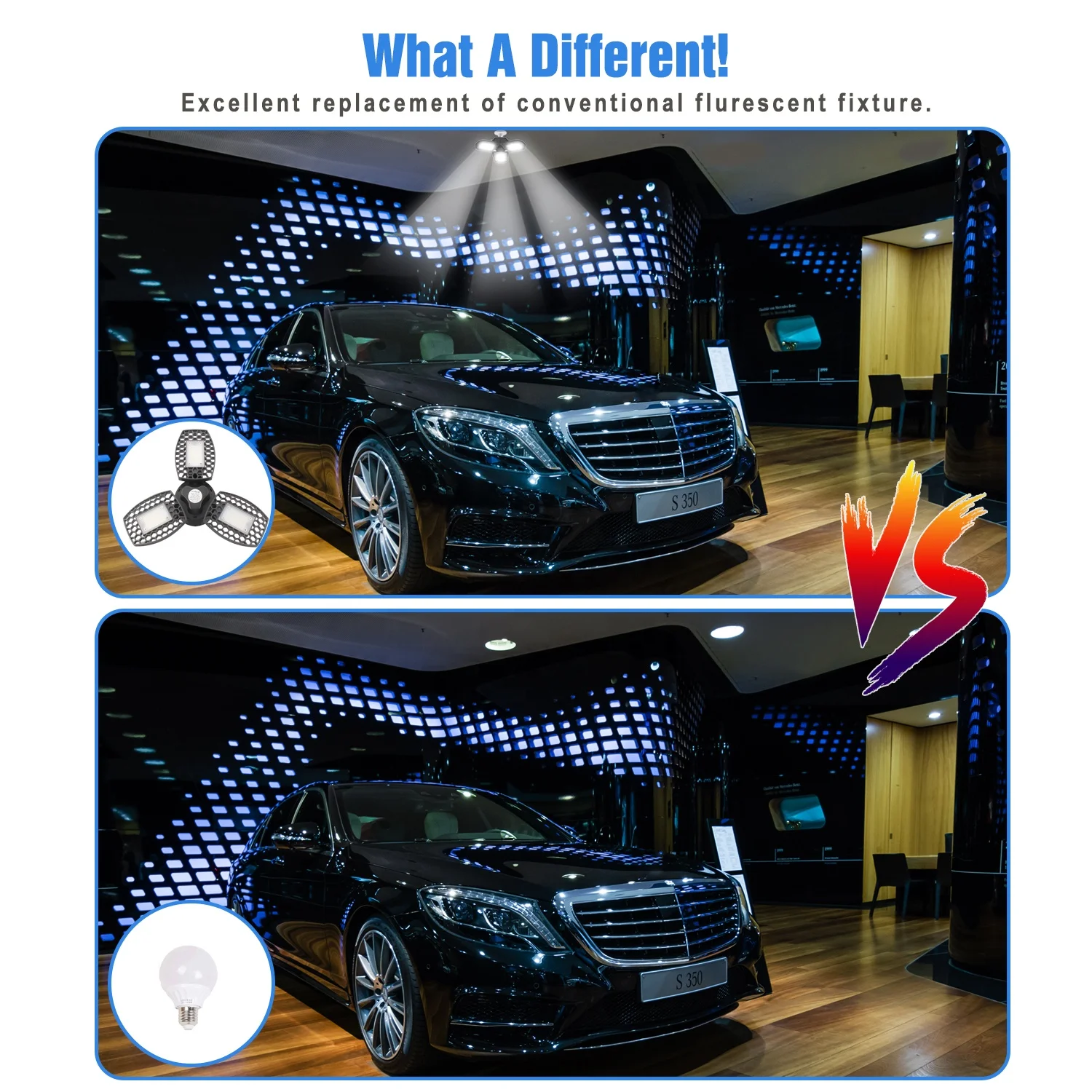 
Deformable LED Garage Ceiling Lights 60W with 6000 LM for Garage,Ultra-Bright Mining Trilight Lamp 