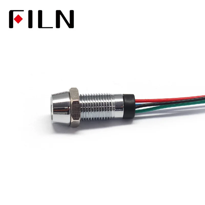FILN 8MM Metal pilot lamp holder mini indicator light 12V Metal Welding  Indicator Light IP67 with wire