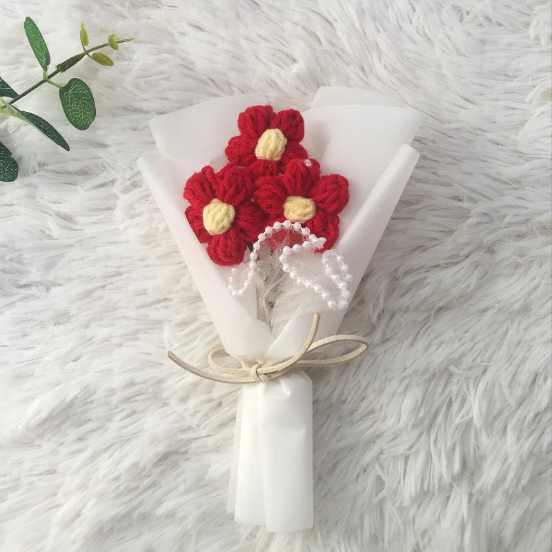 Knitted Puff Bouquet Crochet Bouquet Artificial Creative Flowers Finished Mothers Valentines Day