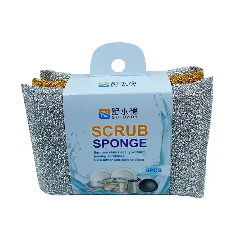 DH-A2-7 high quality Multifunction silver Kitchen cleaning scrubber sponge scourer