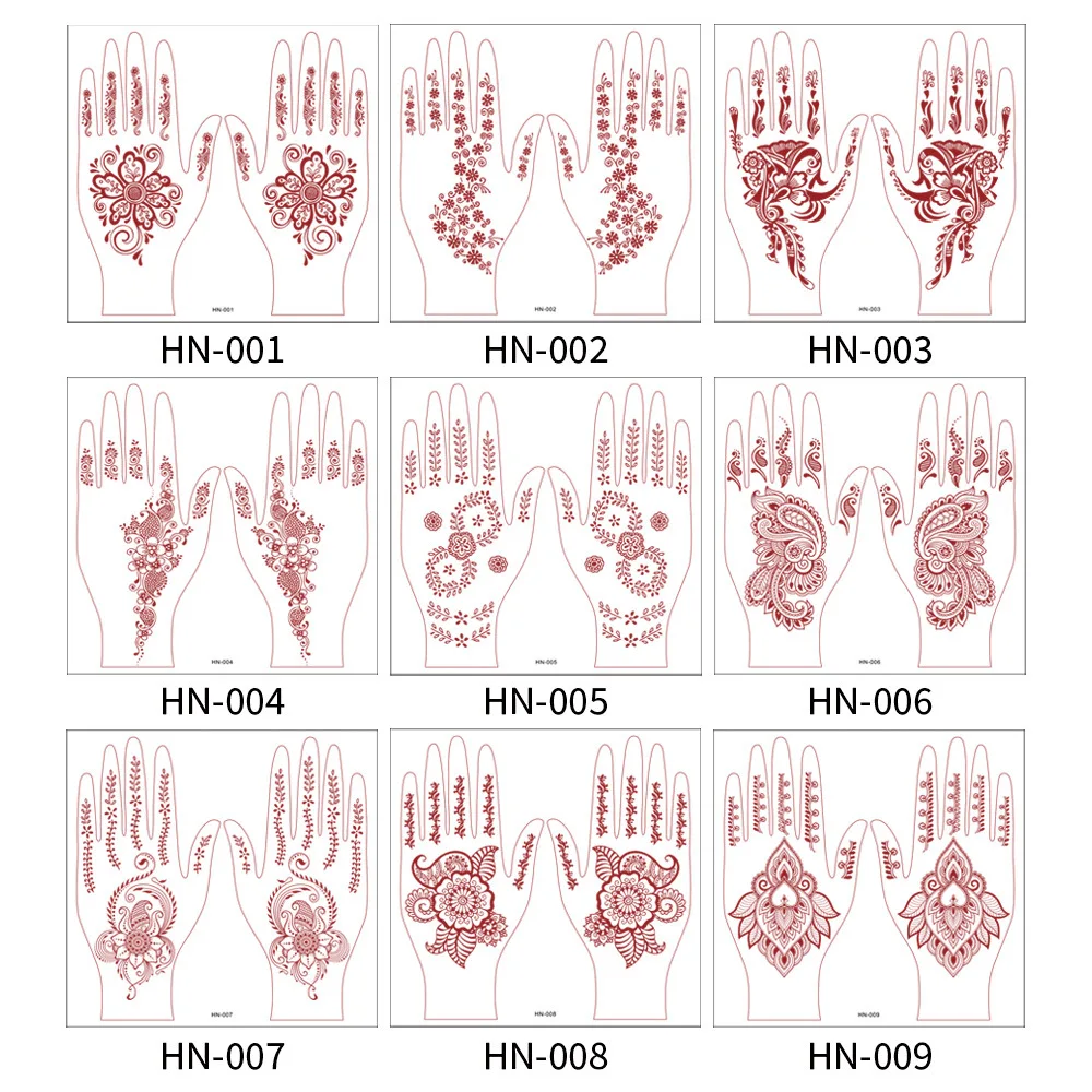 Customized Brownish Red Temporary Henna Tattoo Sticker Sexy Mandala Flower Waterproof Hand Back Tattoo Design