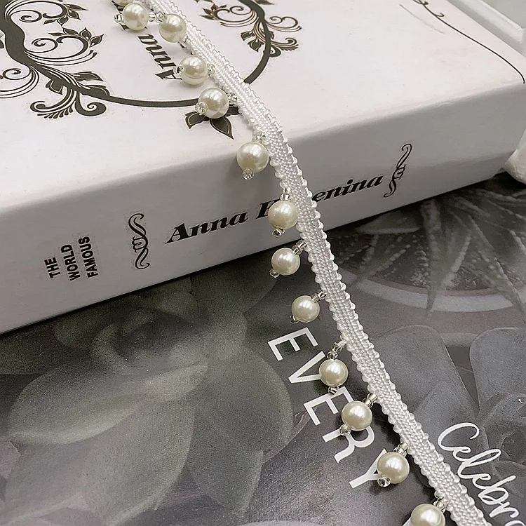 Width 2 cm Polyester lantern pearls beads Fringe Pendant tassel lace For clothing home textiles table cloth