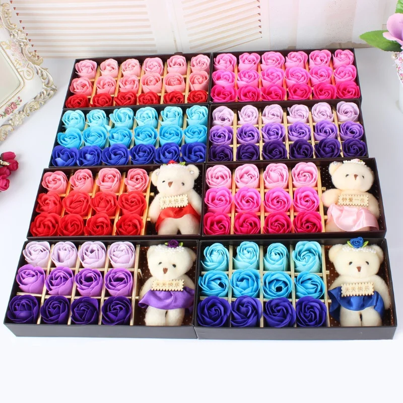 Мыльные розы с милым медведем, набор кукол, ароматизированное банное мыло, розы, лепестки цветов, подарочная коробка