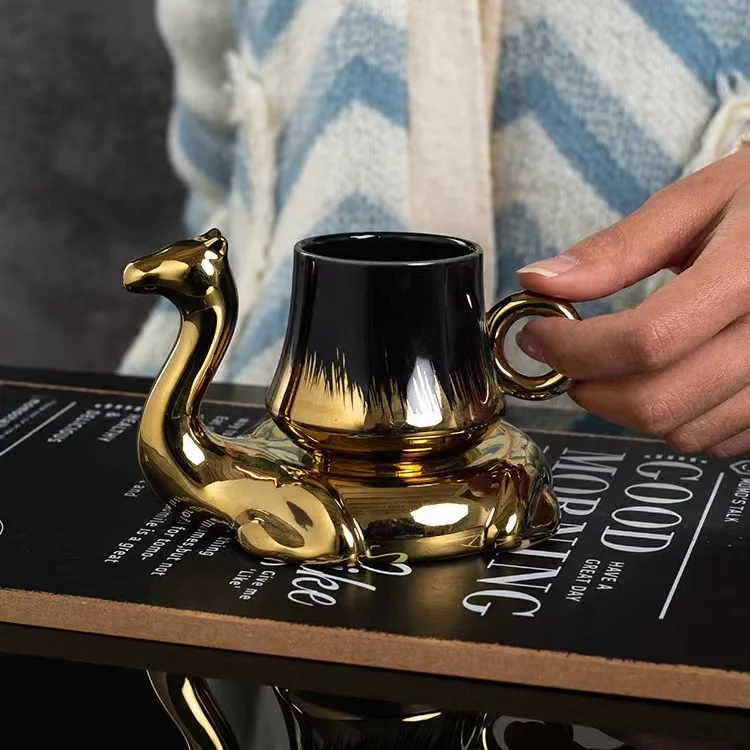 YABEICHU creative 6 cup 6 saucer 120ml ceramic electroplated tea coffee cup and saucer set with gift box