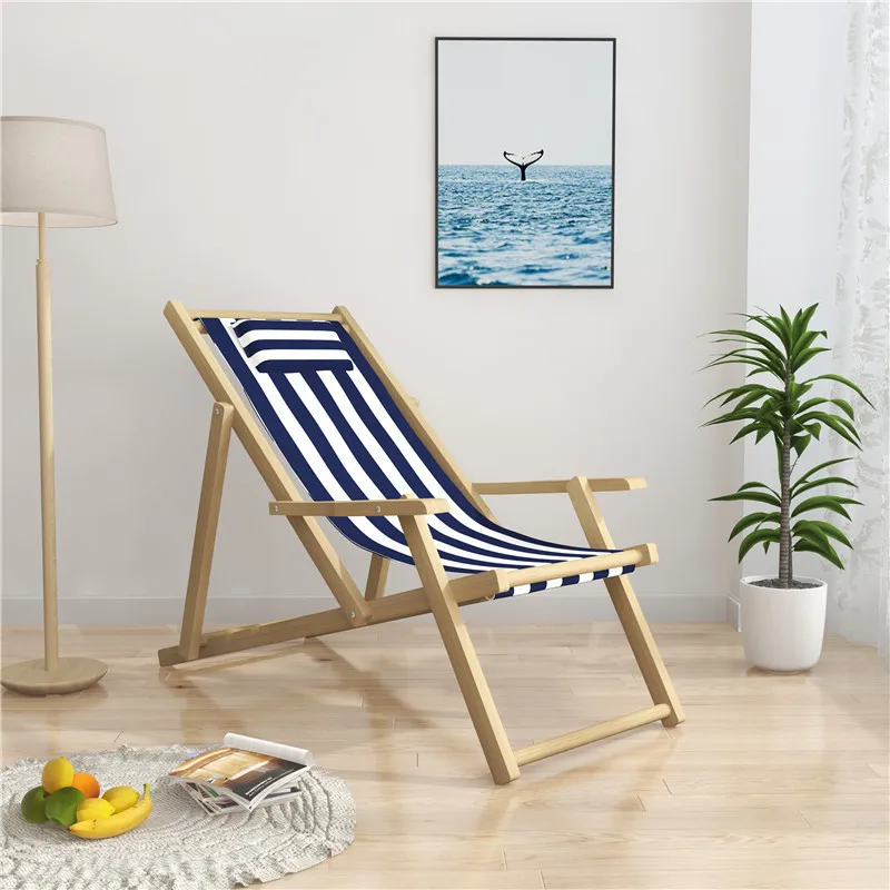 Cheap Wholesale Custom Canvas Design Wooden Deck Chair Outdoor Home Camping Courtyard Garden Adjustable Beach Casual