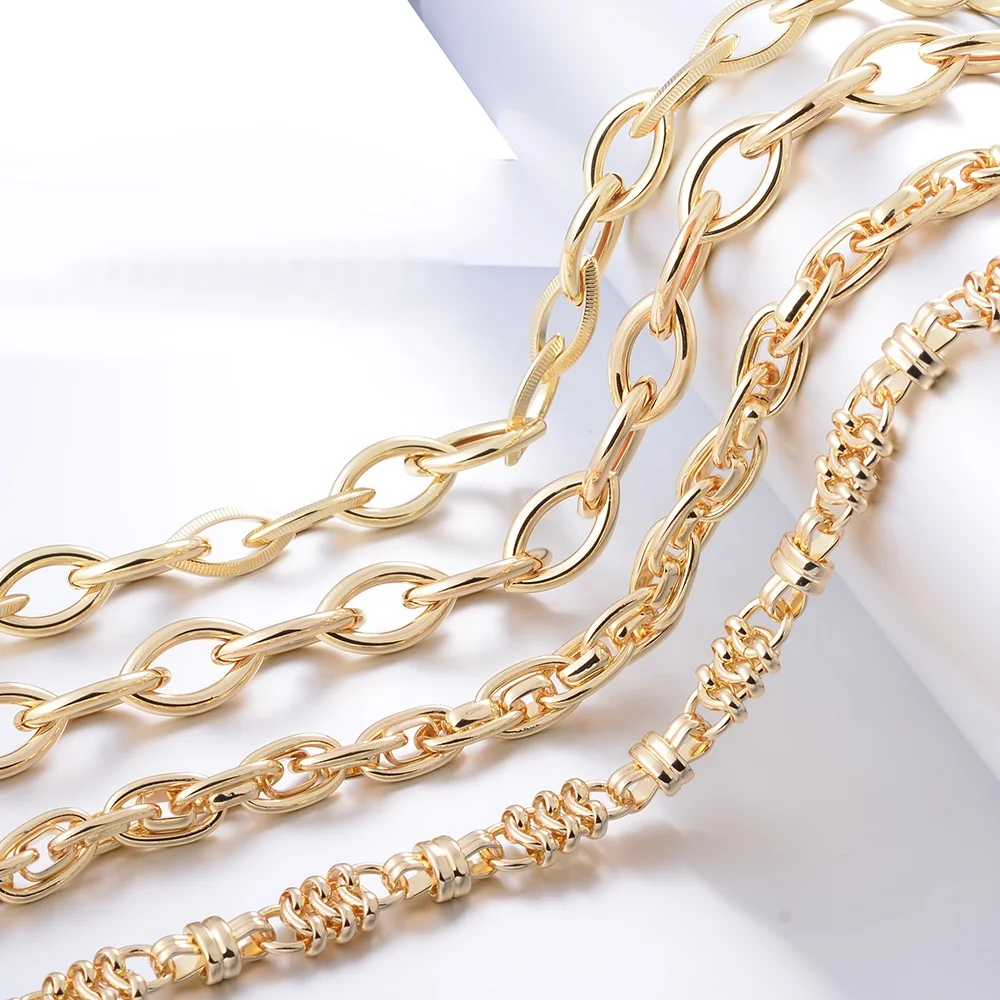 18K позолоченный Большой ковбойские сильный витая звено цепи DIY конечные бусины в форме цветов кубинской цепочка для ювелирной разметки