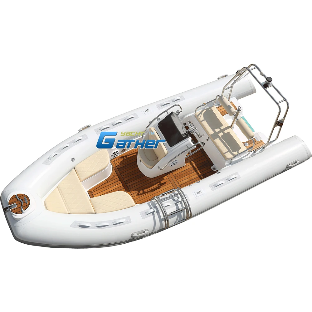 CE 5.2m RIB520E orca hypalon fiberglass hull inflatable fishing rib boat with centre console,teak floor,ladder and frp step ends