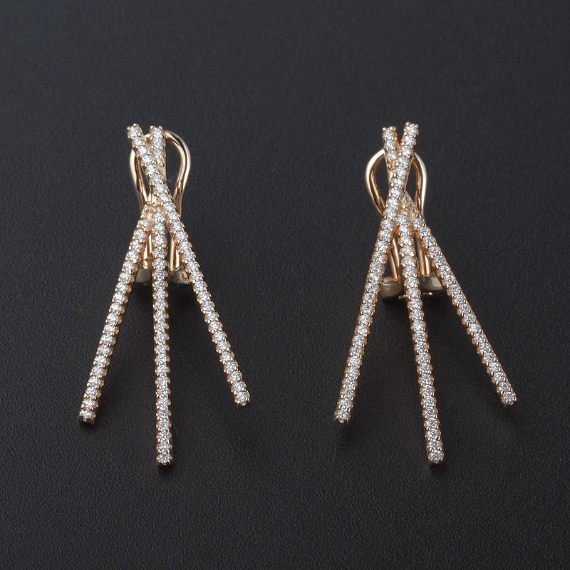 925 18k plated geometric gold earrings zircon stone hot ladies earrings jewelry cross line 5a cz sterling silver cuff ear stud