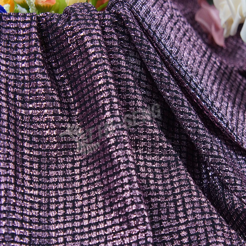 Metallic Knitted Lurex Plaid Shiny Jersey Fabric for garment Textile
