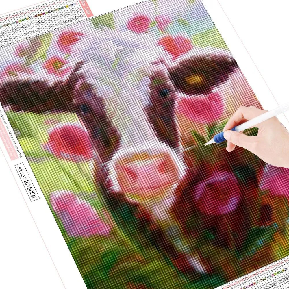 FIYO DIY 5D Flowers Cow Diamond Painting Full Drill Kits Home and Kitchen Fashion Crystal Rhinestone Cross Stitch Embroidery