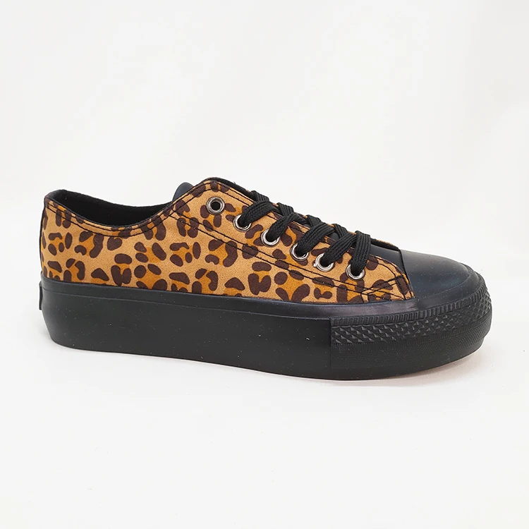 New Style Vulcanized Shoes Canvas Low-cut Leopard Ladies Women Flat Casual Shoes