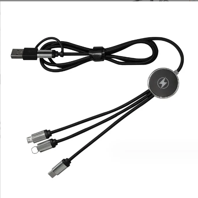 Promotion Luminous Data Cable 3 in 1 Retractable Fast Charging Mobile Phone Data Suitable For Apple Type-C Charging Cable