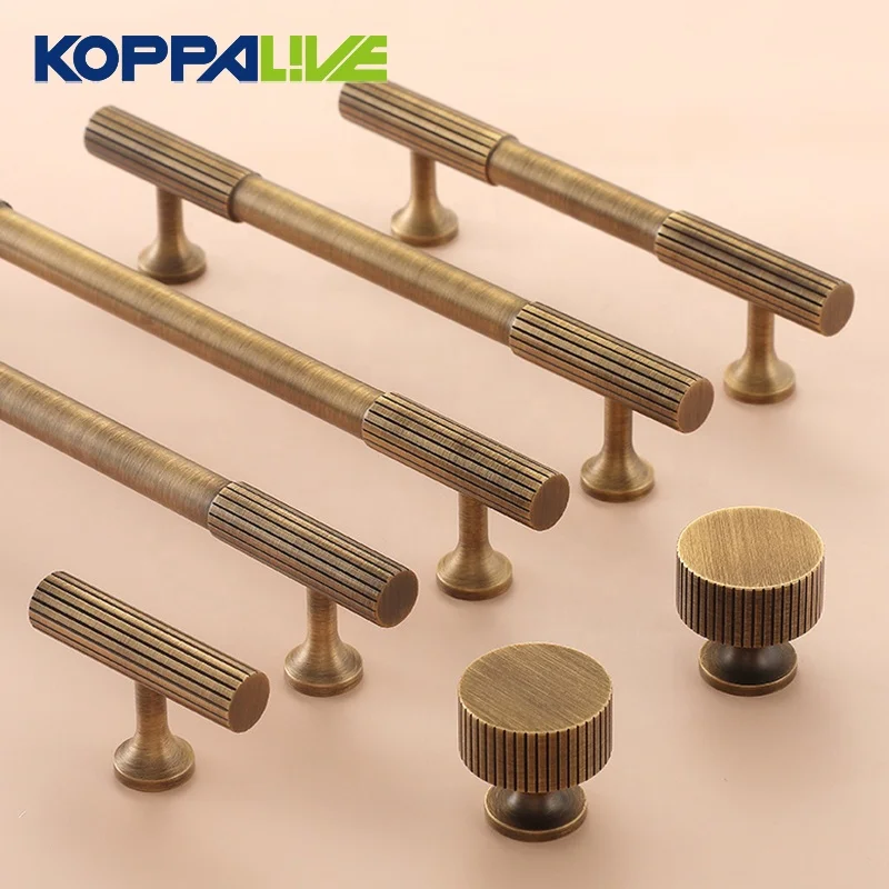 Koppalive customized grooved linear knurled copper dresser drawer pulls antique bronze brass cabinet handles