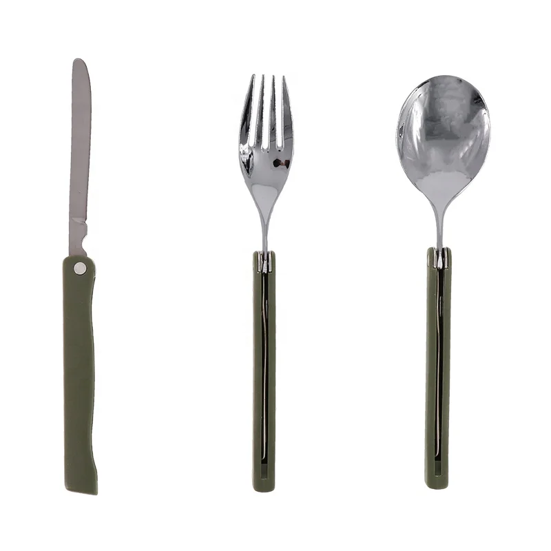 3pcs Camping Picnic Tableware Multi-function Stainless Steel Folding Cutlery Set Utensil Set