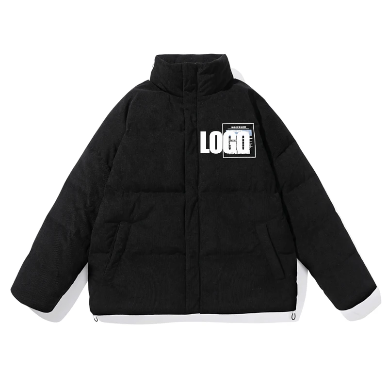 Wholesale Custom Fashion Warm Letter Printing Stand Collar Winter Down Jacket Outdoor Windproof Mens Bomber Puffer Jacket