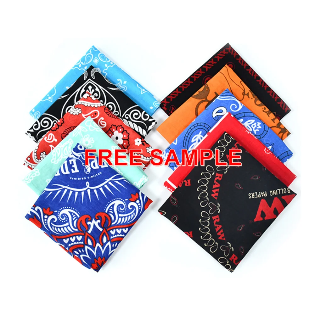 High quality LOW MOQ 100% Cotton custom design silk printing square bandana