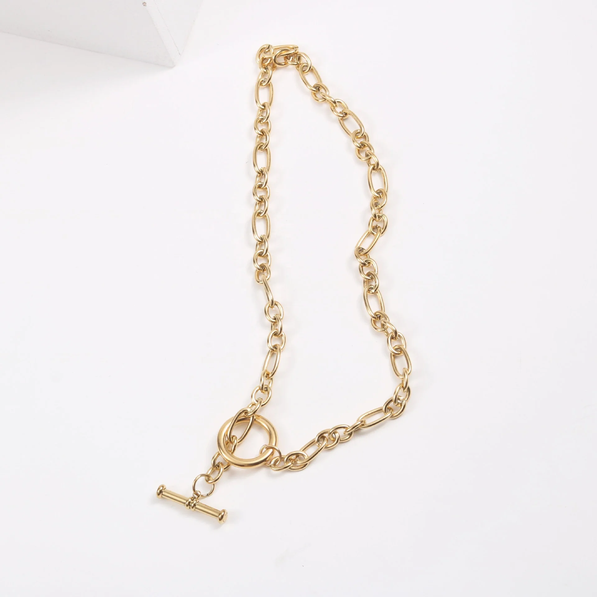 18k Gold Plated Chunky Link Chain Toggle Necklace Stainless Steel Necklace Jewelry Wholesale