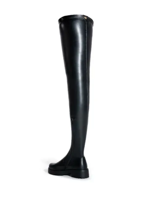 Big Size Women Flat form Boot With 4 Way Stretch Belt Ladies Thigh High Shaft Boots