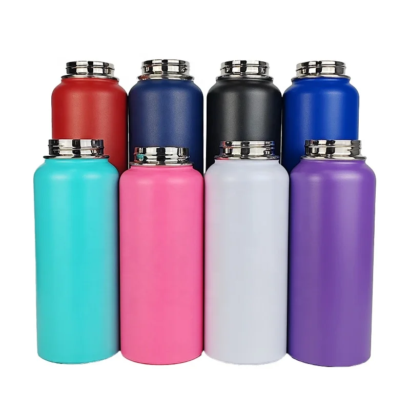 Custom logo Wide Mouth Flask 18oz 22oz 32oz Stainless Steel Vacuum Insulated Sports Powder Coated Water Bottle With Button Lid