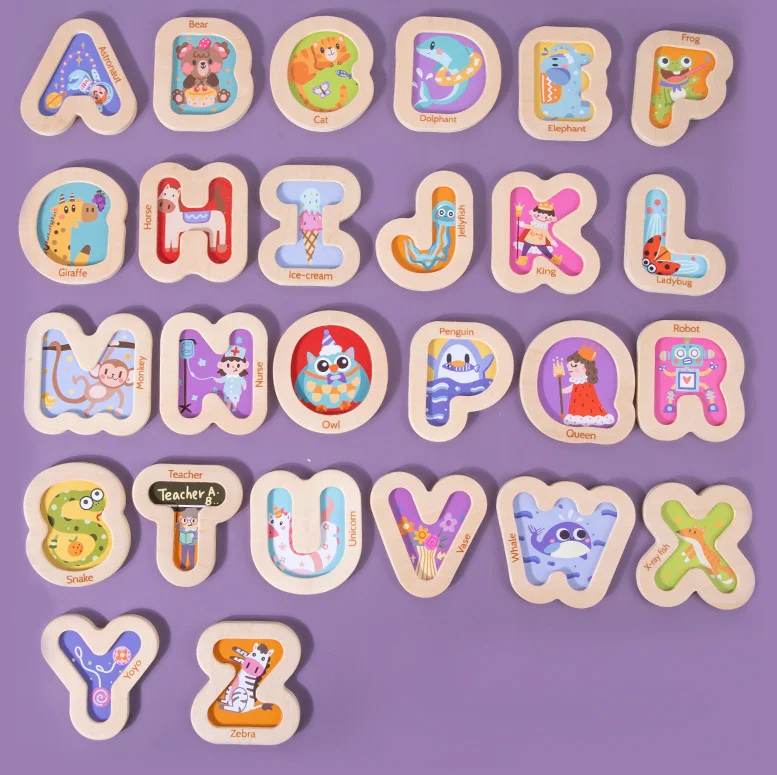 Детская просвещение Деревянный Английский алфавит слуховые аппараты ABC письмо слово раннего образования Познавательная соответствия