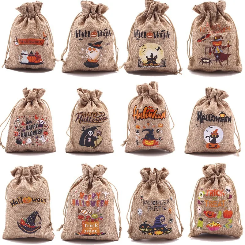 Christmas Jute Burlap Xmas Gifts Portable Candy Christmas Sacks Presents Storage Party Supplies Linen Drawstring Jute Bags