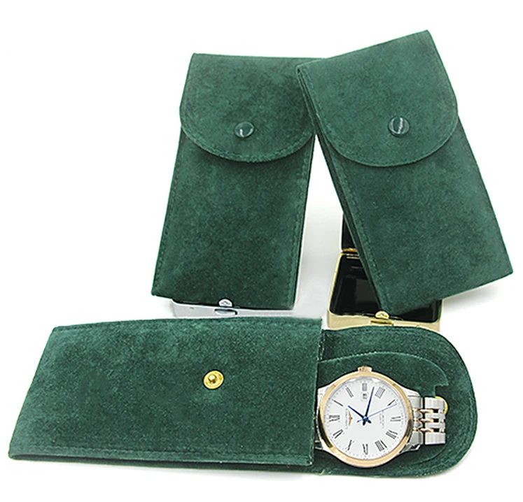 New green ghost leather watch case flannelette watch storage bag for travel watch pouch