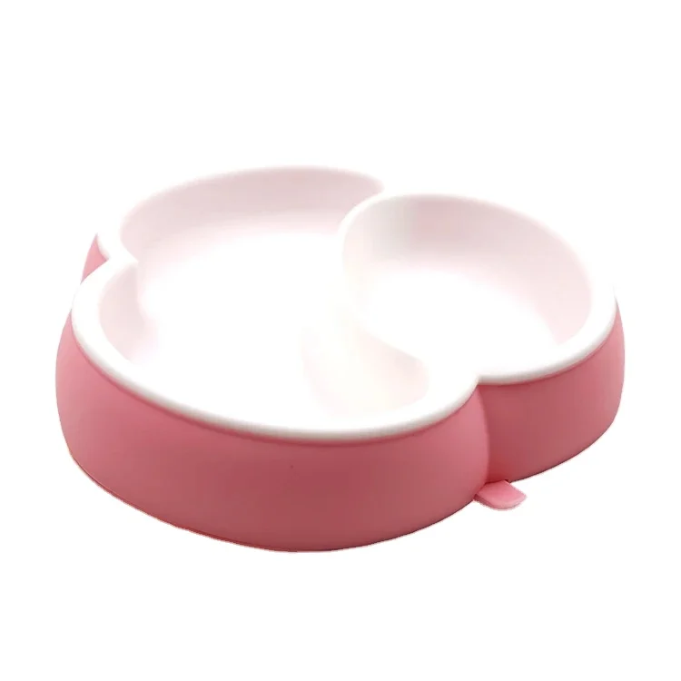 ODM OEM BPA Free Safe Silicone kids Suction Plate Non-slip Baby Plate Divided 2 Strong Suction Bowl