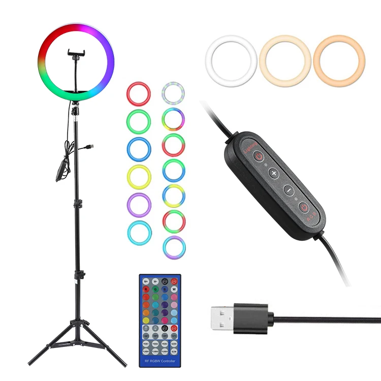 Высококачественная Красивая фотография видео 10 дюймов 12 дюймов RGB светодиодная круглая кольцевая лампа со штативом