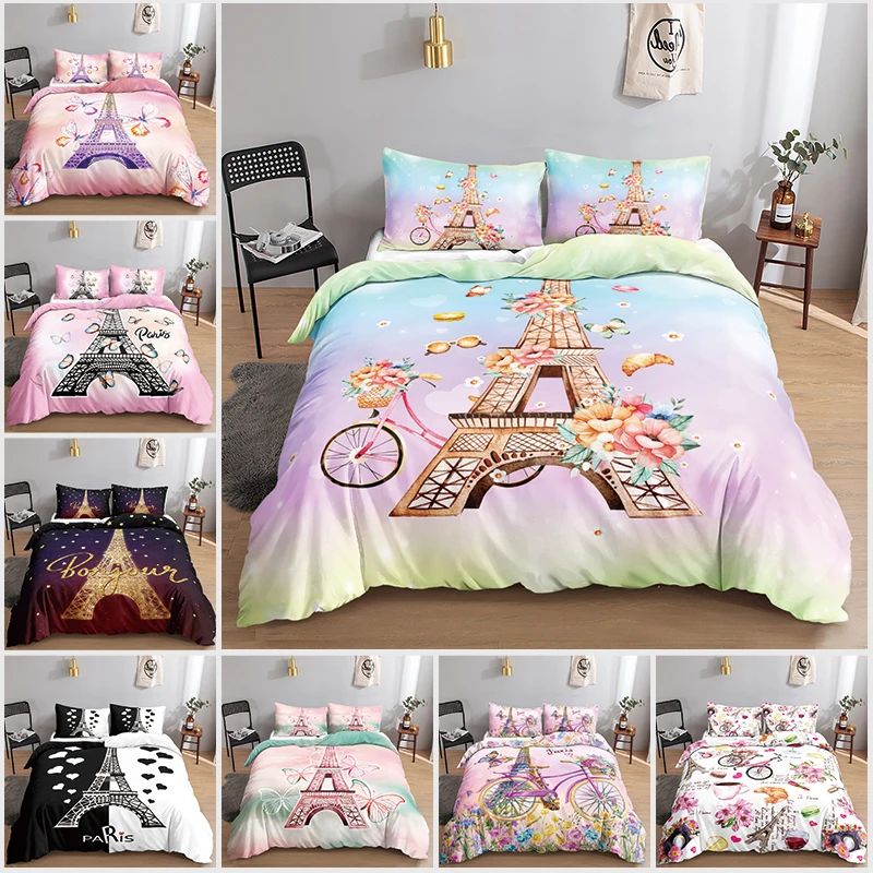 EIFFEL TOWER bedding set customizable bedding shower curtains 3d printing duvet cover set