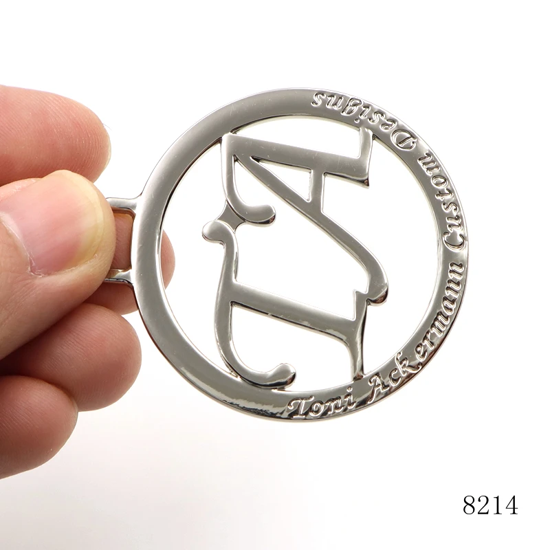 nickel round  hollow logo metal brand  logo custom hanging metal label tag for handbags