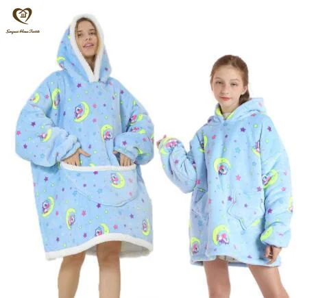 Songmai Oversized Sherpa Hooded Sweatshirt Blanket, Fleecehug Hoodie Wearable Print Blanket, TV Blanket