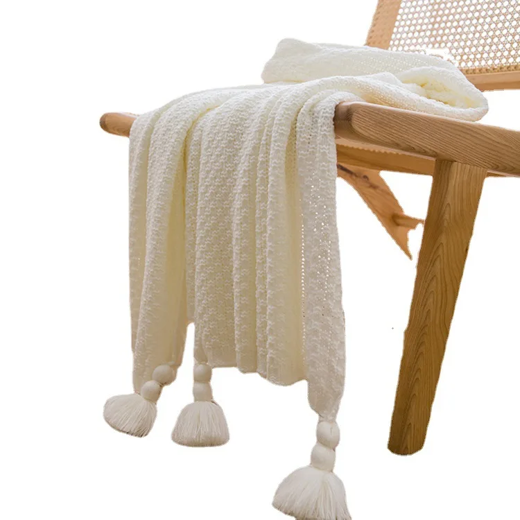 100% Acrylic Waffle Soft Textured Solid Color Sofa Throw Blanket Knitted Plush Throw Blanket