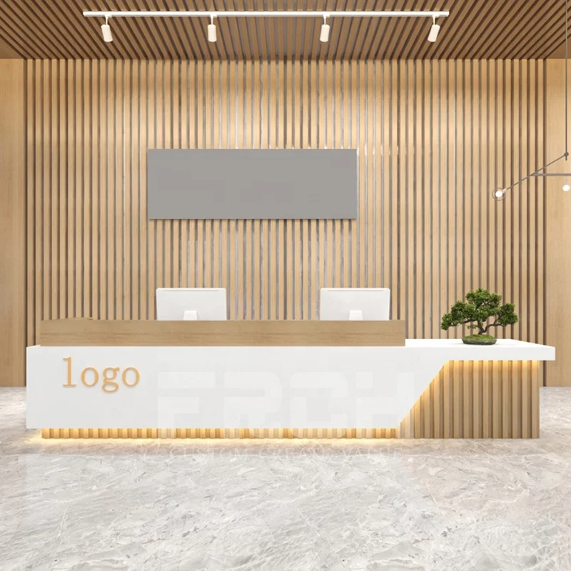 Современная деревянная белая клиника офис спа-салон красоты стойка регистрации со светодиодной подсветкой