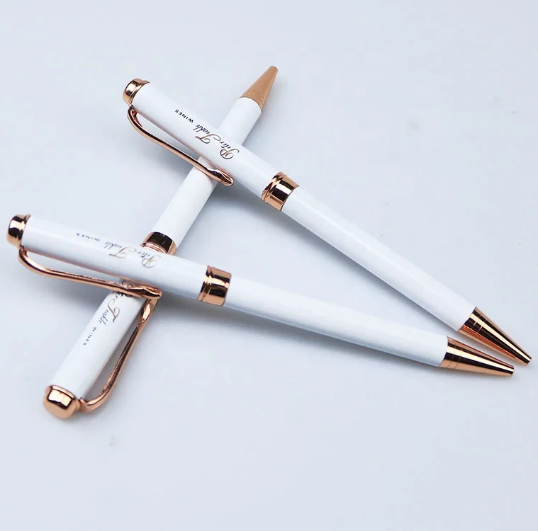 New luxury promotion office ball pen white business roller pattern custom logo metal pen