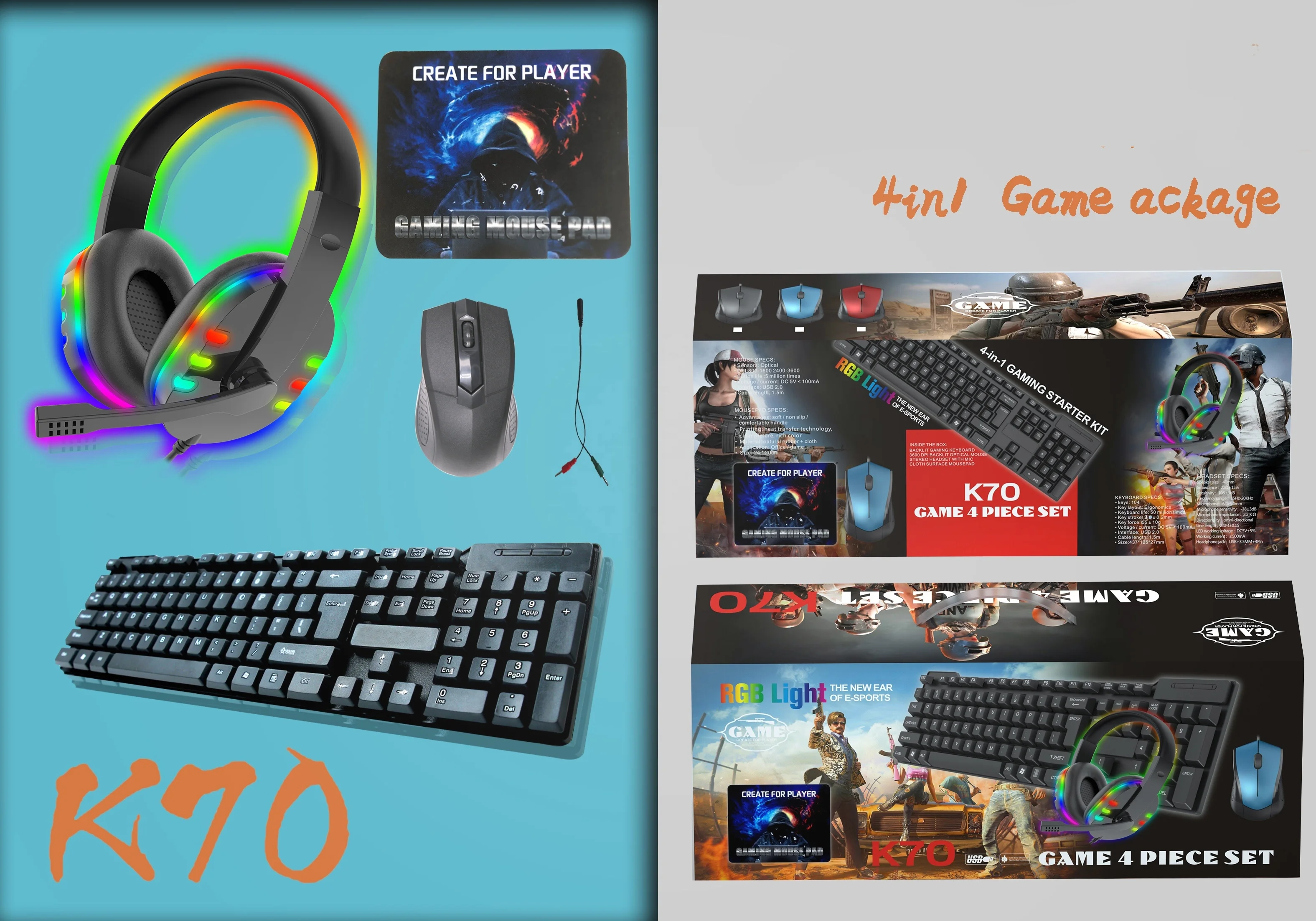 Factory wholesale mouse headset mouse pad kit gamer 4 in 1 keyboard with mouse
