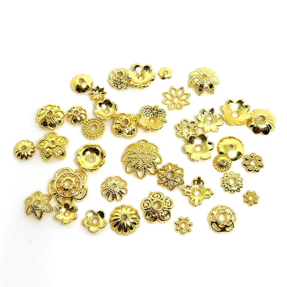10pcs/bag 18k 14k real gold plated 40 mixed styles handmade flower beads spacer for jewelry making