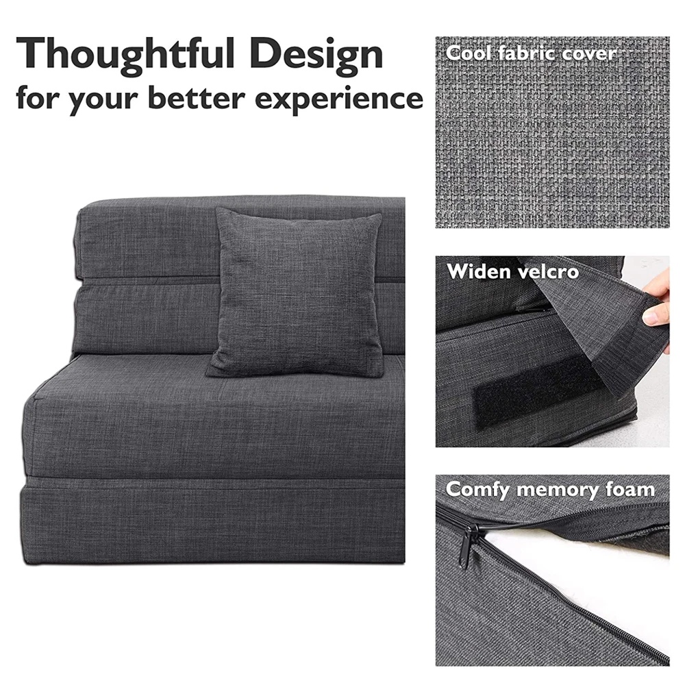 Modern Design Foldable Sofa Bed with Massage Feature Soft Fabric Cover Memory Foam Mattress for Home & School Bedroom Furniture
