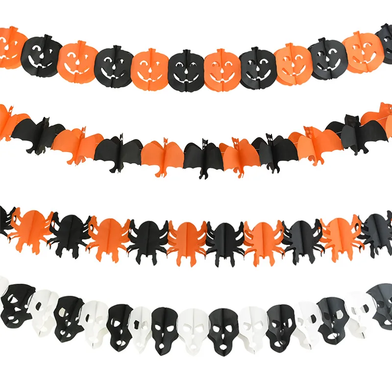 Pumpkin Banner Paper Garland Halloween Hanging Bat Bunting for Easter Festival Party Decoration Prop