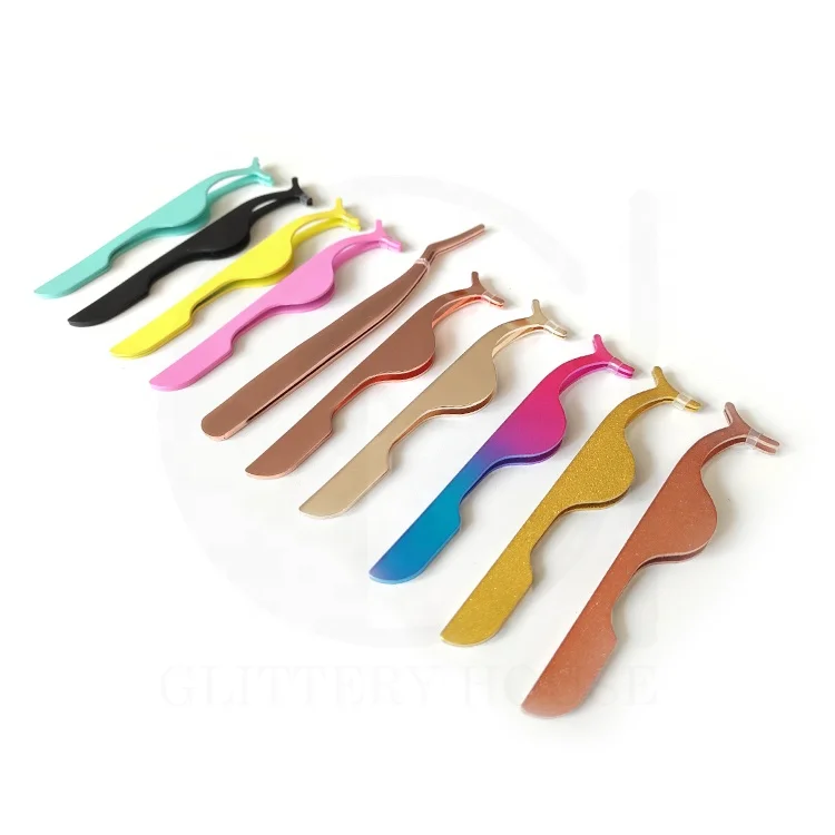 Lash Applicators Wholesale Rose Gold Pink Black Eyelash Tweezers Stainless Steel Private Label Strip Eyelashes Applicators
