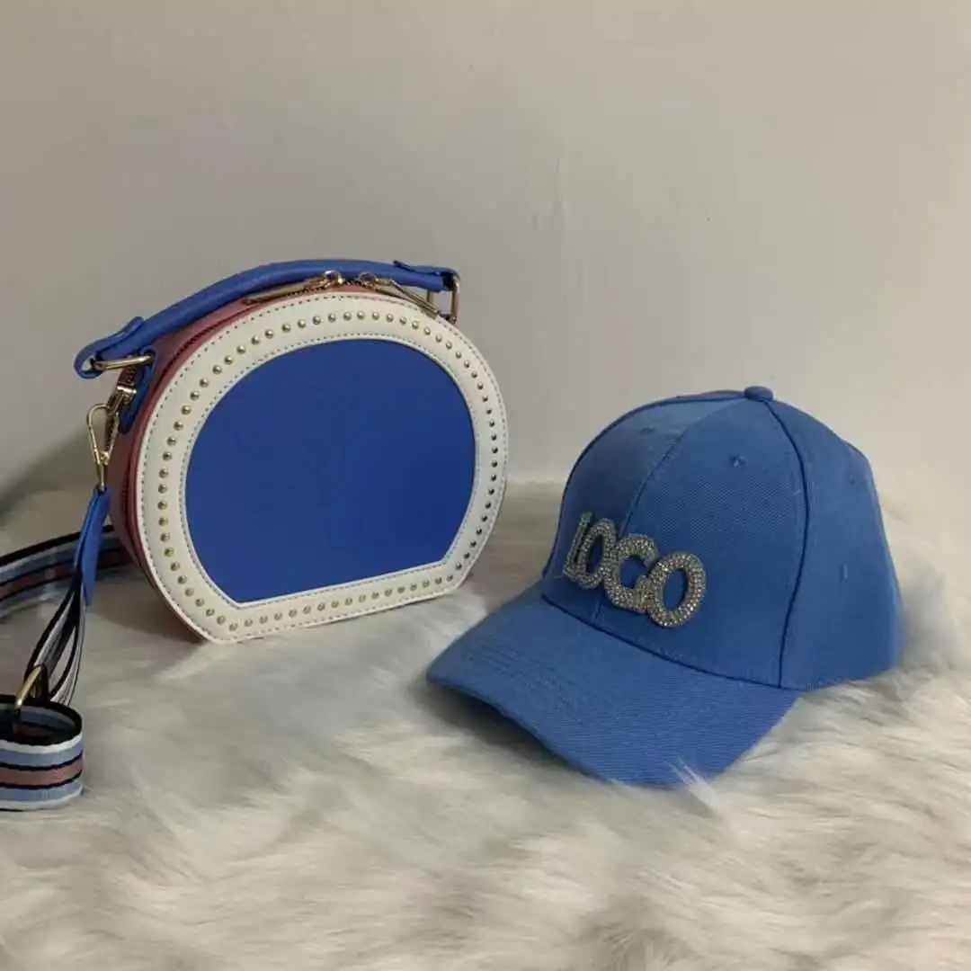 2022 Wholesale New Arrival Classic Handbags Designer Brand Bling Mini Diamond Matching La Purse And Hat Set