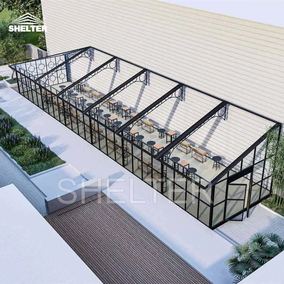 High Quality Clear Pvc Roof Glass Wall Aluminum Frame Glass Sunroom Coffe Shop Restaurants Greenhouse Tent