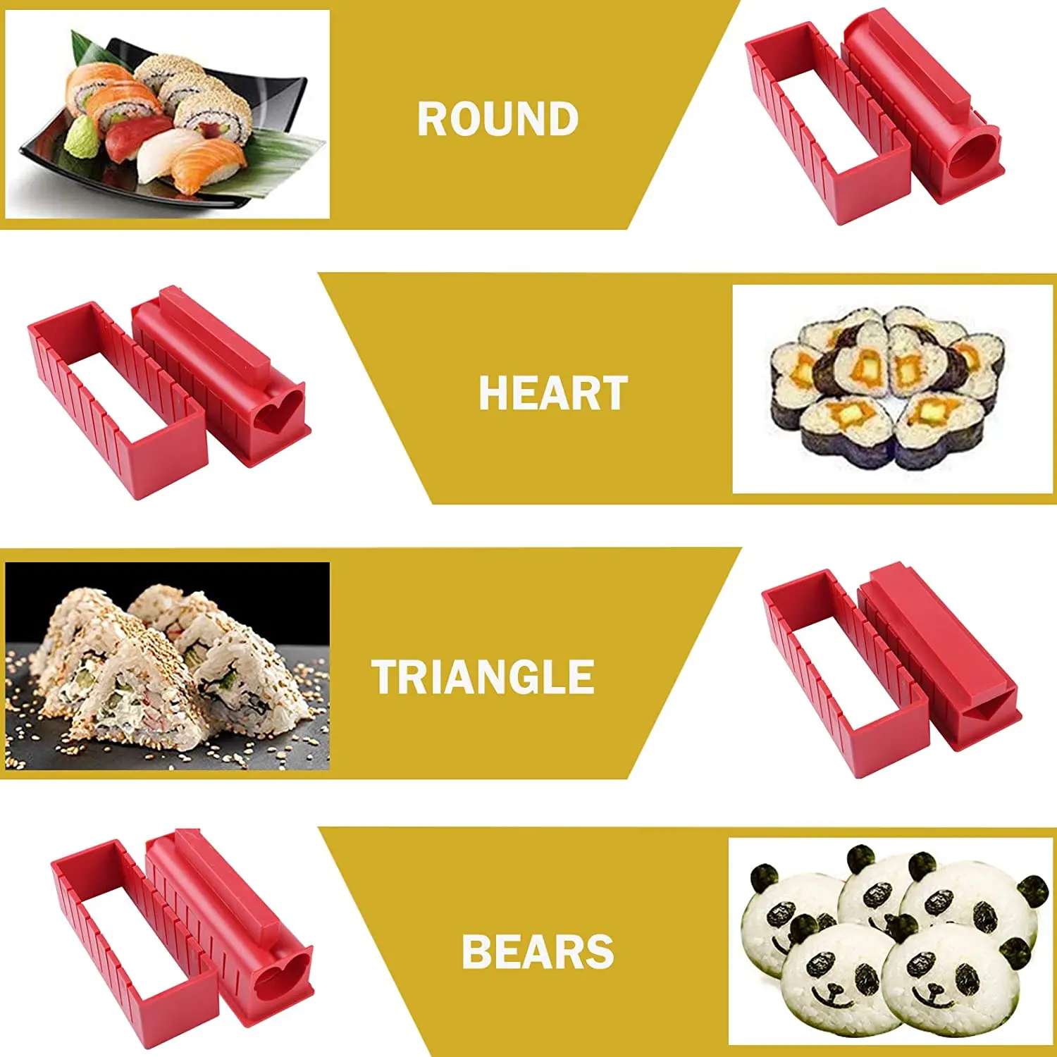 Red DIY Plastic Sushi Maker Homemade Sushi Maker Machine Durable Non Toxic Food Grade Japanese Style