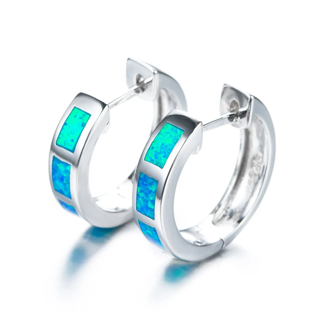 JCA New Design Copper White Gold Plated Opal Jewelry Big Circle Earrings With Colored Hoop White Opal Hoop Earrings