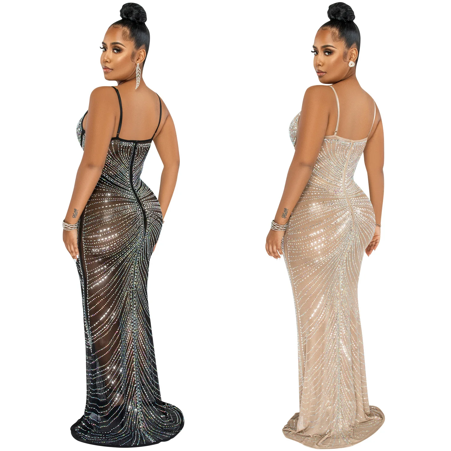 Hot diamond sexy suspender wrap chest mesh perspective dress sexy women clothing