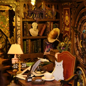 AMOBOX SL06 Wonder Library 3D Booknook Puzzle Alley Mini DIY Wood Model Set Includes Doll Houses and Book Nook Library