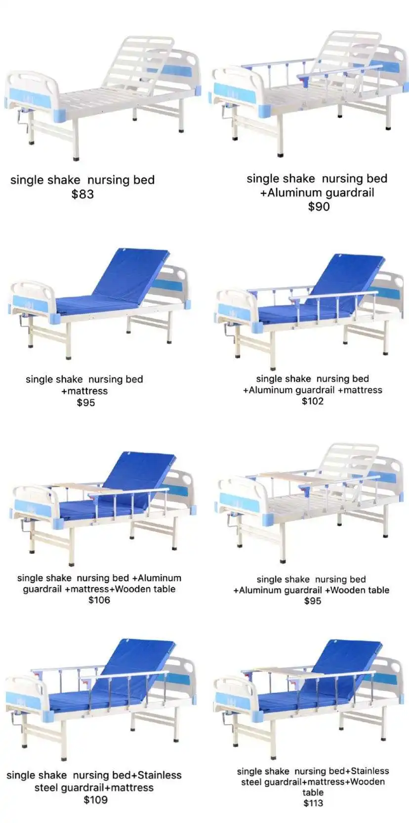 
Price of medical equipment two-function crank manual hospital bed, used in ICU ward, with ABS head and foot board 