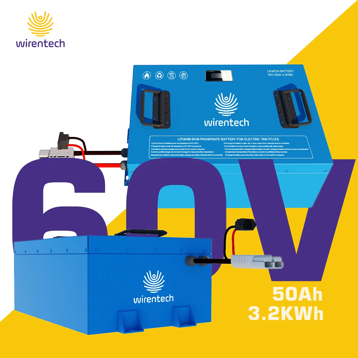 Wirentech Lithium Battery 24V 36V 48V 52V 60V 72V 20Ah to 200Ah for Scooter Forklift Motorcycle tricycle lithium LiFePo4 battery